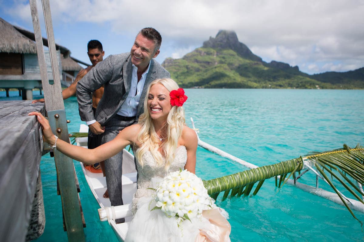 Polynesian wedding ceremony canoe departure