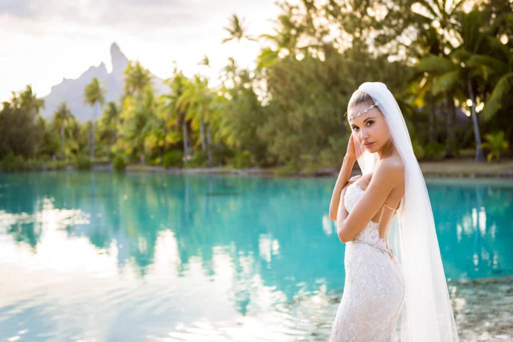 beautiful bora bora bride at St Regis resort Bora Bora Spa