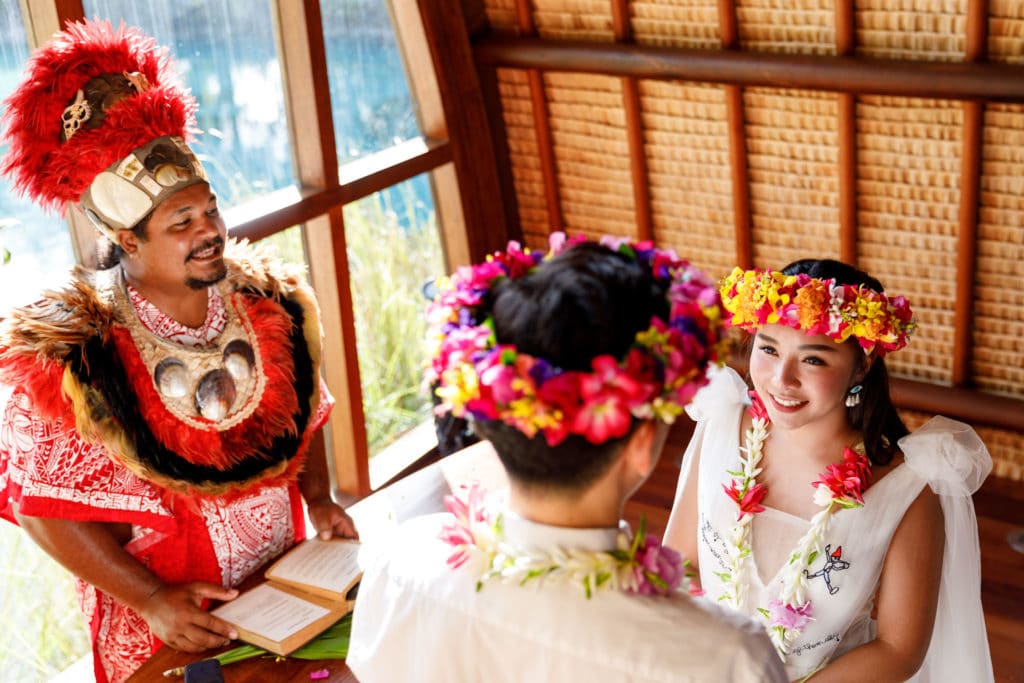 Polynesian ceremony inside the chapel at the Four Seasons Bora Bora