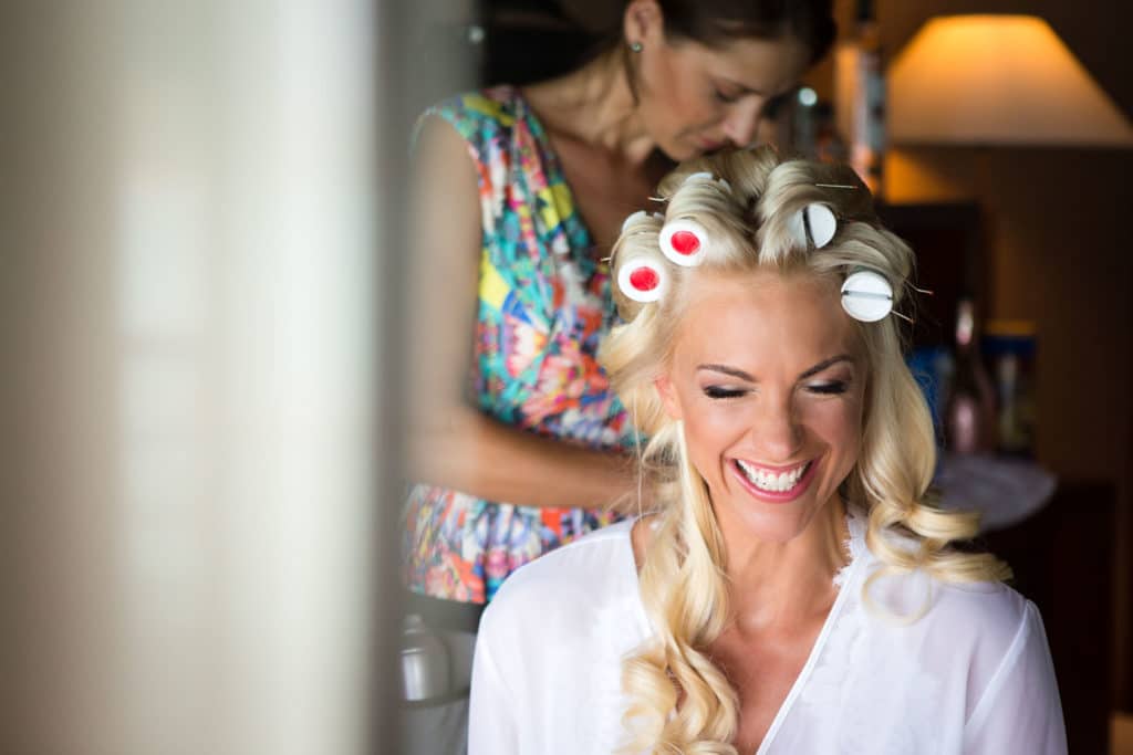 smiling bora bora bride during hair and makeup